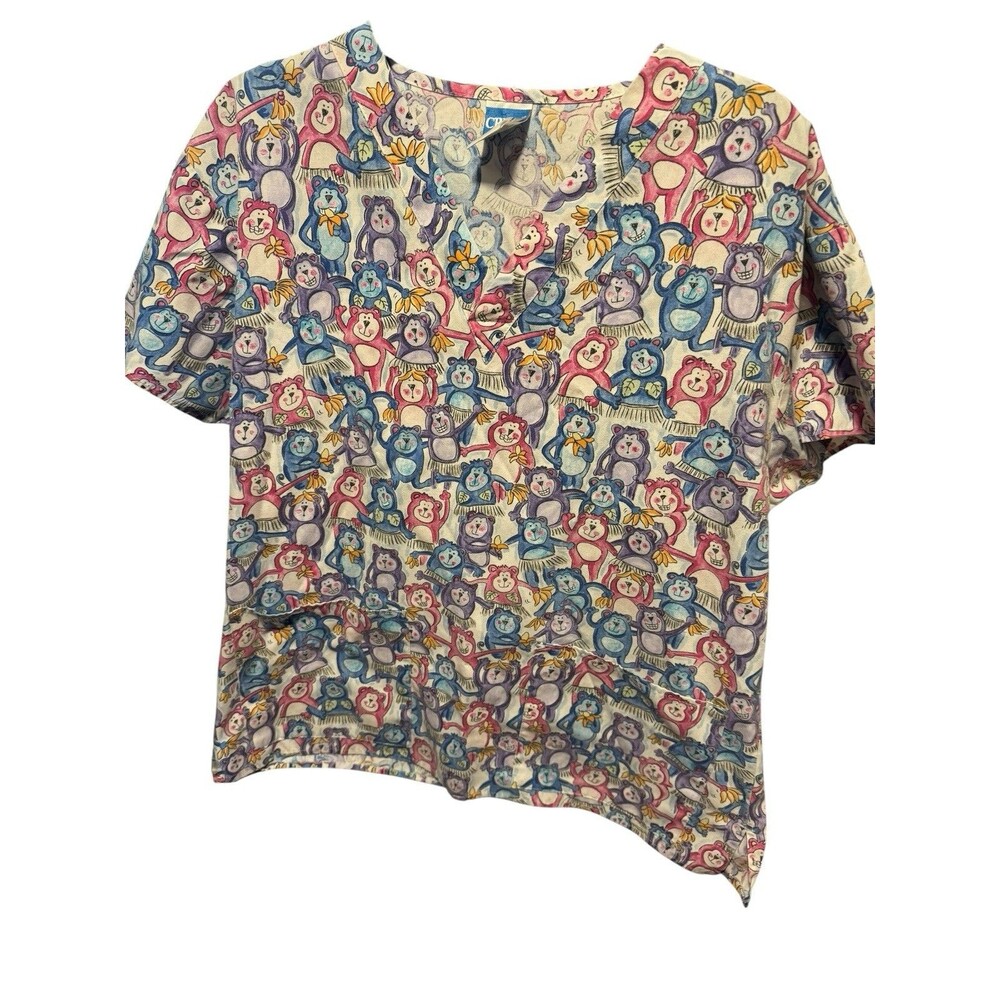 Women's Crest Scrub Top Size Medium Monkey In Skirts short sleeve Nurse Medical